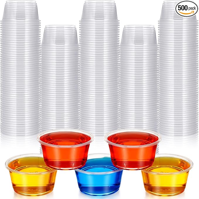 Gerrii 500 Count Plastic Disposable Portion Cups Without Lid Souffle Condiment Cups Small Sauce Containers Clear Mini Plastic Containers for Portion Control Meal Sample Dressing(2 oz)