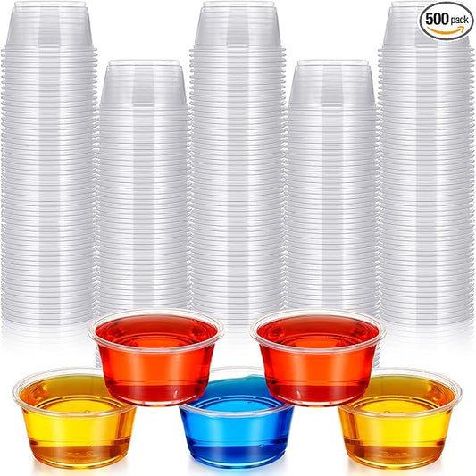 Gerrii 500 Count Plastic Disposable Portion Cups Without Lid Souffle Condiment Cups Small Sauce Containers Clear Mini Plastic Containers for Portion Control Meal Sample Dressing(2 oz)