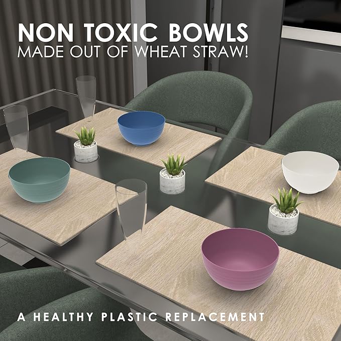 26oz Wheat Straw Cereal Bowl Set of 8 - Cereal Bowls for Kids & Elders - Microwave Safe Soup Bowls for Kitchen - Dishwasher Safe Bowl - Lightweight Toddler Bowls Set for Salad, Rice, Breakfast Oatmeal