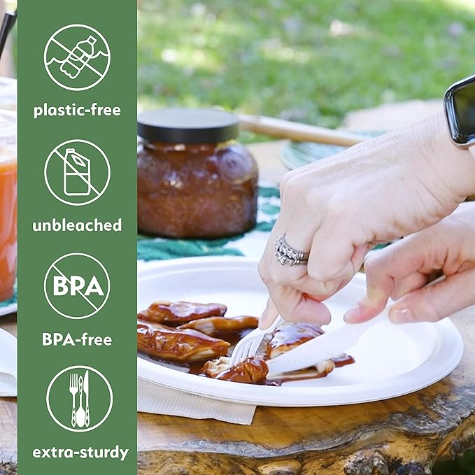 100% Compostable Non Plastic Forks [100 Pack] CPLA Disposable Forks. Non Plastic Silverware Set. Eco-Friendly Cutlery, Off White Flatware, Extra Sturdy Utensils, by Earth's Natural Alternative