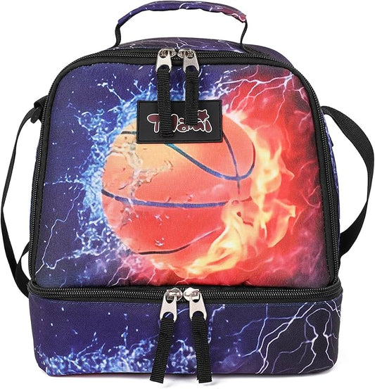 Tilami Lunch Bags Insulated Adjustable Strap Zipper, Water-Resistant Cooler Bags, Bento Bags for Kids Toddlers, Basketball