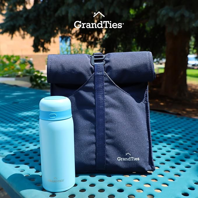 GRANDTIES Insulated Lunch Bag for Women, Men, Adult - Rolltop Leak Proof Meal Prep Lunch Box Containers, Reusable Snack Bags, Travel Cooler, Small Soft Cooler Bag, Fold Top Sandwich Bags, Blue