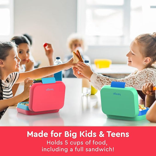 Bentgo Pop - Leak-Proof Lunch Box & Removable Divider for Ages 8+ & Teens - Lunch Container Holds 5 Cups of Food; 3-4 Compartments; Microwave/Dishwasher Safe; 2 Year Warranty (Flame Red/Turquoise)