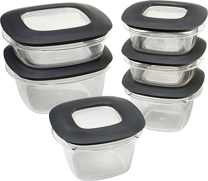 Rubbermaid Premier Easy Find Lids Meal Prep and Food Storage Containers, Set of 6 (12 Pieces Total), Grey |BPA-Free & Stain Resistant