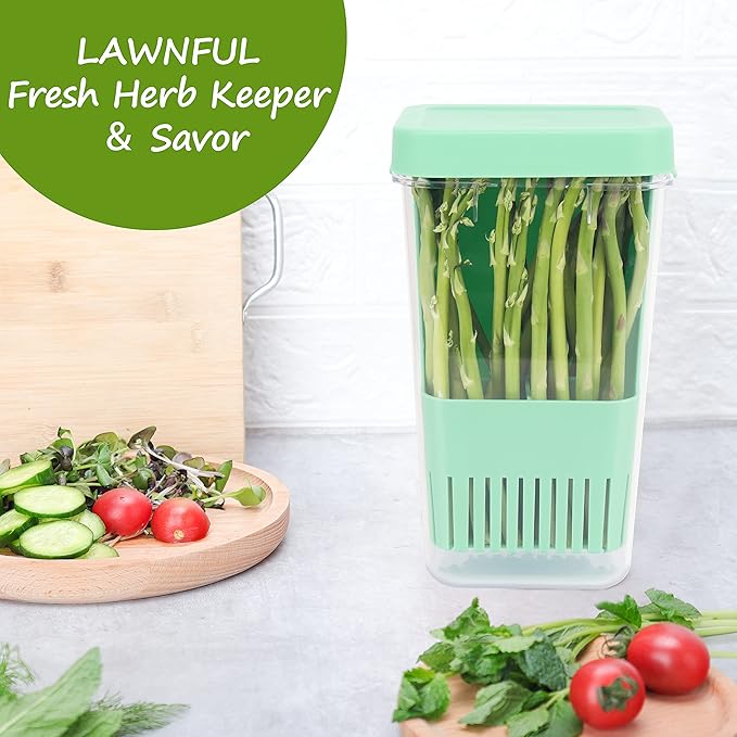 2 Pack Fresh Herb Keeper for Refrigerator, Clear BPA-Free Herb Saver, Storage Container for Cilantro, Parsley, Thyme, Mint & Asparagus, Preserver Keeps Fresh Herbs for 3 Times Longer