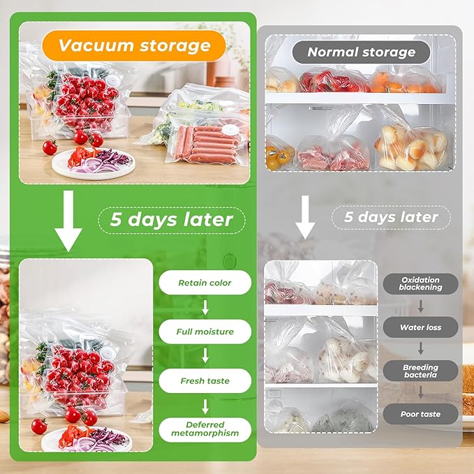 Vacuum Sealer, Handheld Vacuum Sealer for Food Fresh & Save with 5PCS Vacuum Bags and Wine Saver Vacuum Stoppers