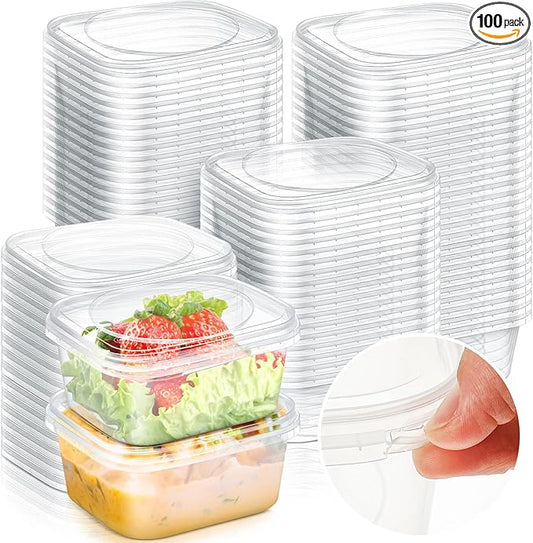 100 Pack 8 oz Tamper Proof Containers with Lid Square Deli Containers Plastic Sandwich Tiramisu Container with Lids Airtight Meal Container for Kitchen Storage