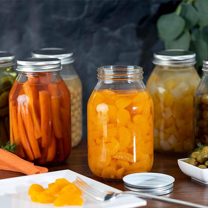 12 Pack of 32oz Mayo Style Glass Mason Jars and Metal Leak Proof Lids for Pickling, Fermenting, Canning and Storing. Containers for Pickles, Kombucha, Preserves, Sauces, Kefir, Fruits,