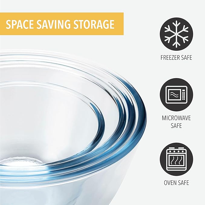 Concept Mixing Bowls with Lids, Glass Nesting Bowls, Space Saving Food Storage Containers, 6 Piece Set