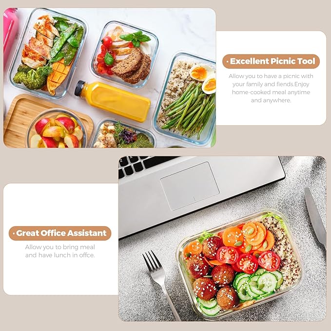 8 Pack Glass Food Storage Containers with Airtight Lids,Glass Meal Prep Containers with, Bento Boxes, Airtight Lunch Containers, Microwave,Oven, Freezer, Dishwasher