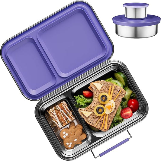 Stainless Steel Lunch Box for Kids, Leak Proof Bento Lunch Box BPA Free 304 Stainless Steel Bento Box Stainless Bento Box with Containers for School and Office(Purple)