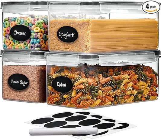 Airtight Food Storage Containers Set of 4 - Pasta storage Containers for Pantry Organization and Storage, BPA Free Spaghetti Container, Air Tight House Kitchen Storage Containers With Lids