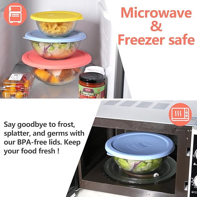 Silicone Lid for Pyrex Smart Essentials Prepware 323 1.5-Quart Rimmed Glass Mixing Bowl, Food Grade Silicone Cover, Dishwasher & Microwave Safe (Bowl not included) - 2 Pack