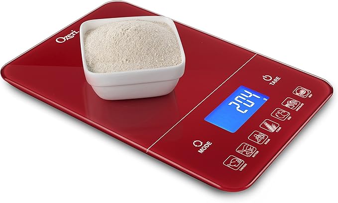 Ozeri Touch III 22 lb (10 kg) Digital Kitchen Scale with Calorie Counter in Tempered Glass, Red Engine