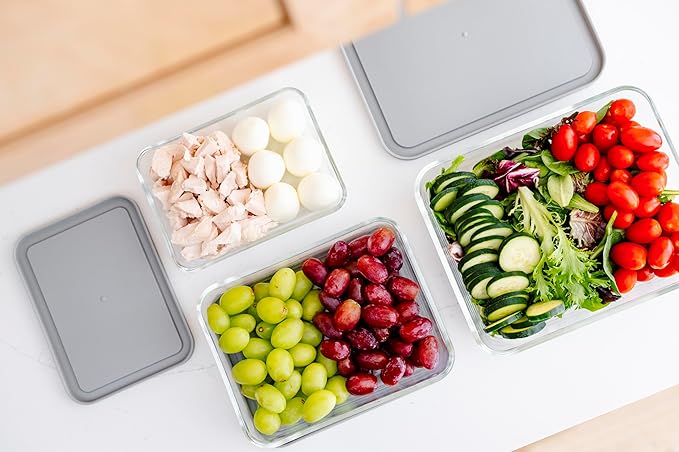 12-Piece Glass Food Storage Containers Set (6 Containers + 6 Lids) |Rectangular, Nesting, Microwave & Dishwasher Safe|BPA-Free, Space-Saving | Color Lids for Pantry & Kitchen Organization