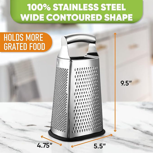 Spring Chef Professional Box Grater, Large & Stainless Steel Measuring Cups, Round, Set of 7-2 Product Bundle