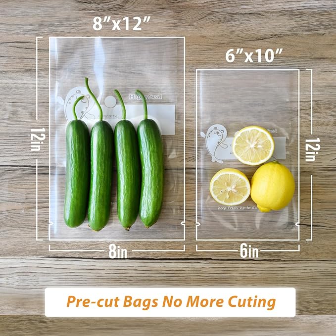 Happy Seal Vacuum Sealer Bags 6" x 10" 130 Pint Size for Food, Pre-cut Food Saver Airtight Vac Storage, Meal Prep or Sous Vide, Commercial Grade Vacuum Seal Freezer Bags