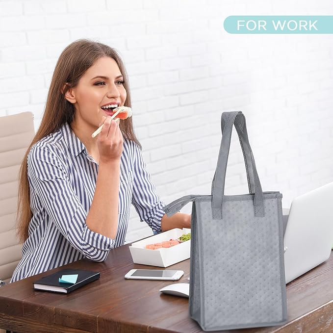15 Pieces Insulated Lunch Bags Cooler Lunch Tote Bag Bulk with Zipper Thermal Leakproof Lunch Bags for Women Men Work Office School Travel Picnic(Grey)
