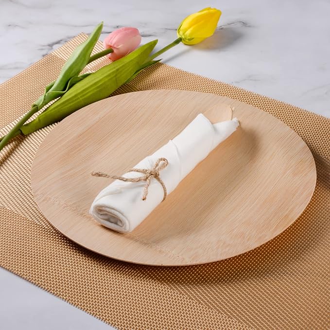 Pre Rolled Napkin and Bamboo Cutlery Set - 30Pack Bamboo Utensils/Cutlery Set(30 Forks, 30 Knives, 30 Spoons, 30 Napkins), Biodegradable Wrapped Cutlery for Party, Wedding, Events