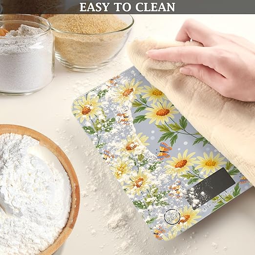Food Scale Kitchen Scale for Baking Cooking Digital Food Weighing Measuring Scale Small Waterproof Electric Food Scale Yellow Sunflowers