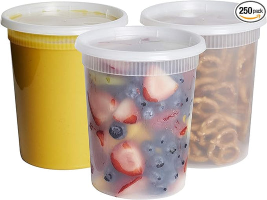 GUSTO [32 oz. - 24 Count Plastic Deli Containers with Lids - Disposable Food Storage Containers With Airtight Lids, Ideal for Soups, Stews, and Meal Prep - Formerly Comfy Package (32 oz.)