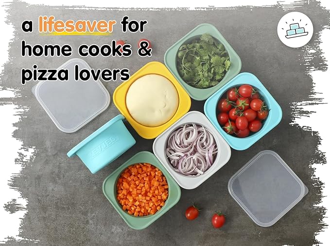 Stackable Silicone Artisan Pizza Dough Proofing Proving Containers with Lids pizza making accessories-4 pack-500ml portion (Yellow)