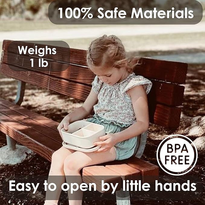 Ali+Oli Silicone Bento Box (Blush) Lunch Box for Kids, Toddlers, Preschoolers & Adults | BPA-Free and Spill-Proof | Ideal for School, and On-the-Go Meals| Perfect for Lunch, Snacks, and Meals