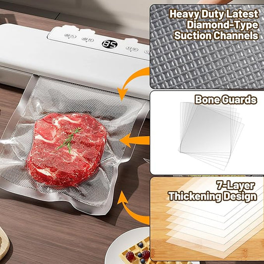 Vacuum Sealer Bags, 200 Quart BPA Free 8x12 Inch Vacuum Seal Bags for Food Saver, Seal a Meal, Weston. Heavy Duty Commercial Grade Vacuum Food Storage Bags for Sous Vide Freezer Vac Storage Meal Prep
