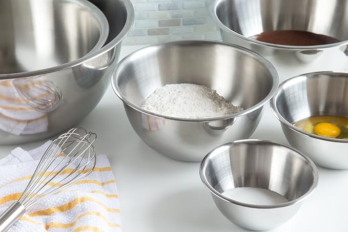 Nesting Stainless Steel Polished Mirror Finish Mixing Bowls Set, .5, 1.25, 2.75, 4.25, 6.25 and 10.75 Quart, Metallic, 6-Piece