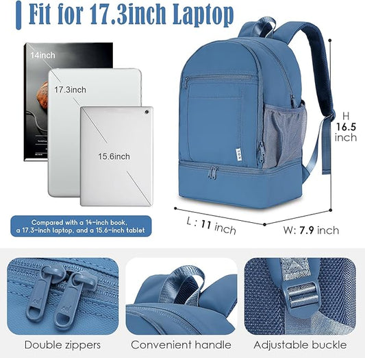 NOL Natural Organic Lifestyle Kids 2-in-1 Backpack & Insulated Lunch Bag-16"Multi-Functional Large Compartments Backpack for School & Travel, Double Deck, Water Resistant, Leak-proof,Padded-Dusty blue