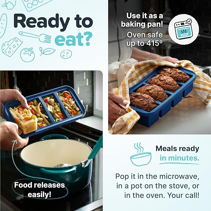 Souper Cubes Silicone Freezer Molds Gift Set with 2 Tbsp, 1/2, 1, and 2 Cup Silicone Freezer Trays With Lids - Meal Prep and Kitchen Essentials Bundle - Blueberry