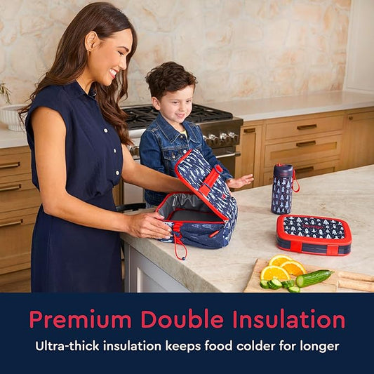 Bentgo Kids Lunch Bag - Durable, Double-Insulated Lunch Bag for Kids 3+; Holds Lunch Box, Water Bottle, & Snacks; Easy-Clean Water-Resistant Fabric & Multiple Zippered Pockets (Rocket)