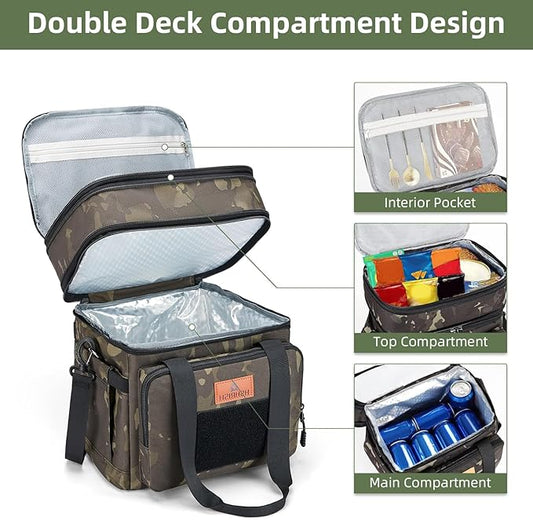 HSHRISH Xlarge Expandable Tactical Lunch Box for Adults, Durable Insulated Lunch Bag with Lots of Storage Space, for Men Work Office Outdoor Picnic Trips Camping,22 L, Black-Camo