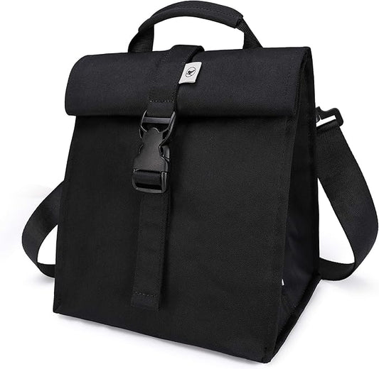 SUNNY BIRD Insulated Lunch Bag Rolltop Lunch Box for Women, Men, Adults and Teens (Black)