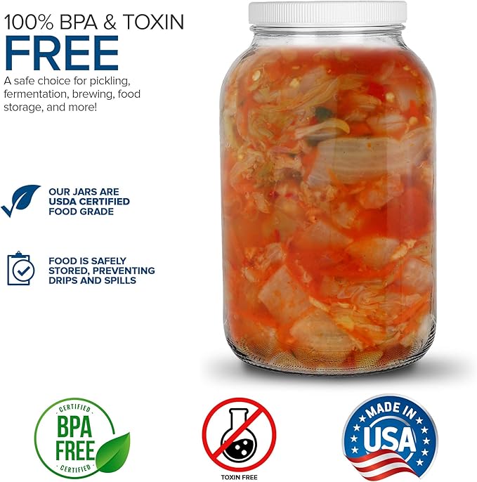 Stock Your Home 128 Oz Glass Jar with Plastic Airtight Lid (2 Pack) - 1 Gallon Glass Jar for pickling, fermentation, brewing, food storage