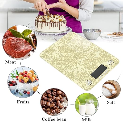 Food Scale Kitchen Scale for Baking Cooking Digital Food Weighing Measuring Scale Small Waterproof Electric Food Scale Gold Paisley Damask