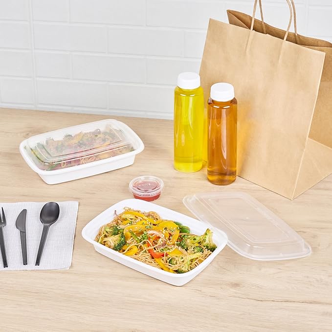 Restaurantware Asporto 24 Ounce Take Out Containers, 50 Food Containers With Lids - Microwavable, Disposable, Black Plastic To Go Food Containers, No BPA, For Take Out And Delivery