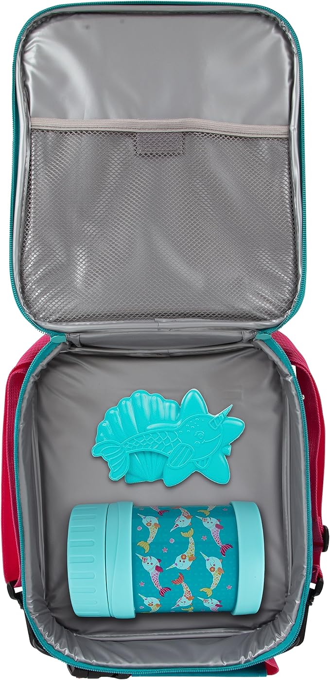 Bentology Convertible Soft Blue Narwhal Insulated Durable Lunch Bag For Kids-Zippered Outer Pocket-Adjustable Straps Convert to Backpack, Shoulder Bag or Lunch Box- Back To School & Travel