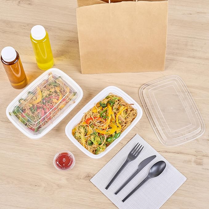 Restaurantware Asporto 24 Ounce Take Out Containers, 50 Food Containers With Lids - Microwavable, Disposable, Black Plastic To Go Food Containers, No BPA, For Take Out And Delivery