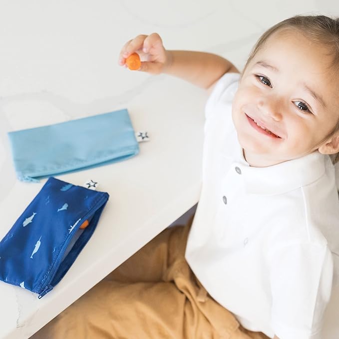 Tiny Twinkle 3 Pack Reusable Snack Bags - Machine Washable, PFAS, PVC, BPA, Phthalate-Free Reusable Baby and Toddler Food Safe Snack Bags (Ocean)