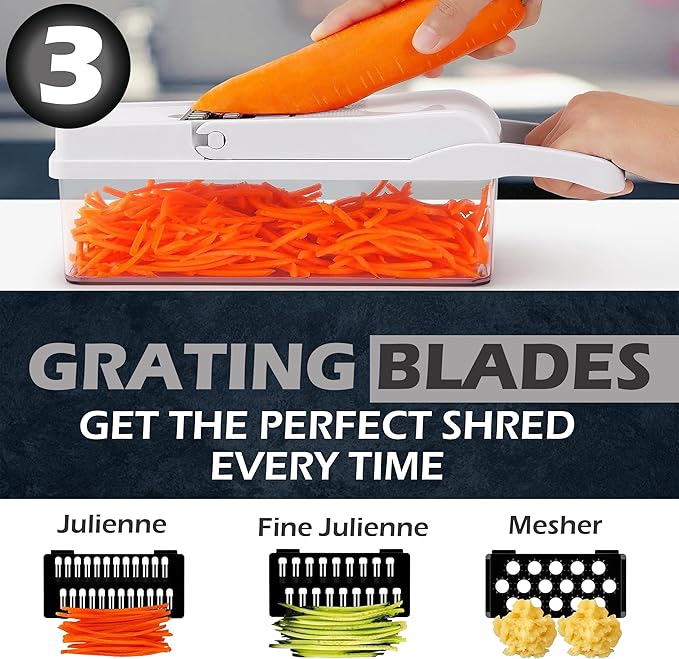 26-in-1 Vegetable Chopper with Container - Veggie Slicer, Kitchen Choppers & Dicer for Veggies With Cut Resistant Gloves & Cleaning Brushes, Heavy Duty Veggies Chopper - Black