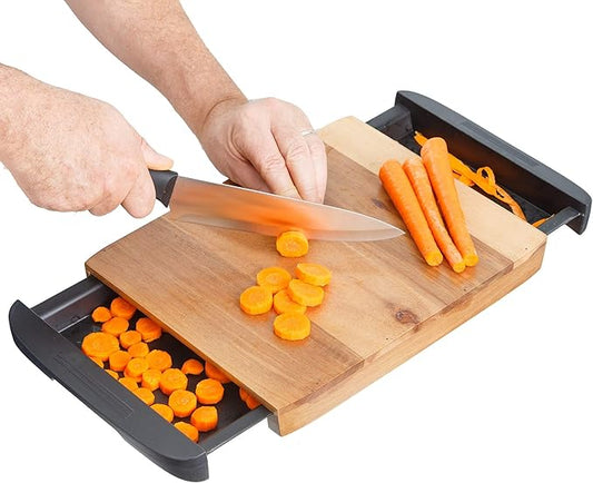 Glad Acacia Wood Cutting Board with Slide Out Trays | Catches Food and Waste | Solid Wooden Butcher Block with Removable Drawers | Kitchen Cooking Supplies, Brown, Black