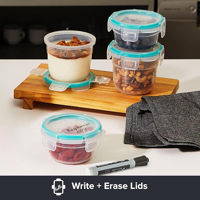 Snapware Total Solution 16-Pc Plastic Food Storage Containers Set ,(4) 2-Cup & (4) 1.2-Cup Round Meal Prep Container, BPA-Free Lids with 4 Locking Tabs, Microwave, Dishwasher, and Freezer Safe