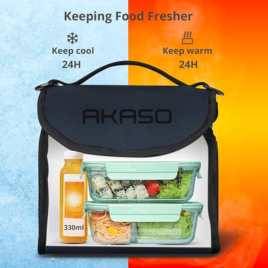 AKASO Insulated Cooler Lunch Bag Packable Lunch Box 12 Can Cooler Bag with Adjustable Shoulder Strap for Office Picnic, Blue