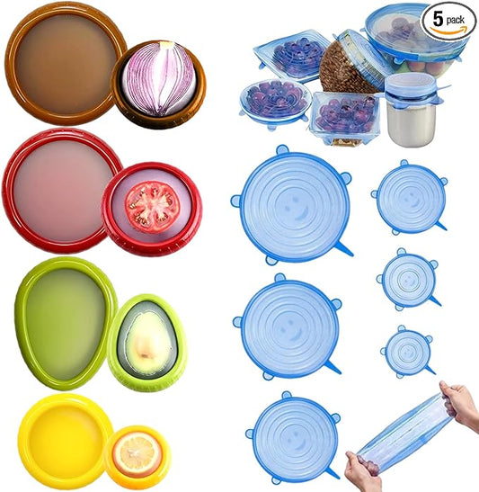 Fresh Guard - Set of 4 Reusable Storage Containers for Fridge - Anti-Oxidation - Avocado Saver and Tomato Holder + 6 Reusable Silicone Stretch Lids - Airtight, Leak-Proof for Bowls, Jars, Cans