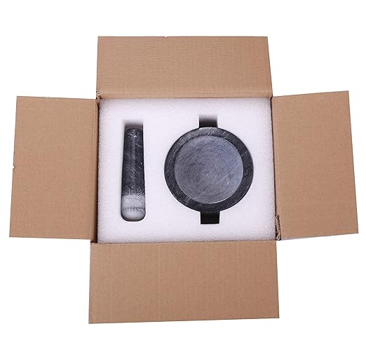 Mortar and Pestle Set Polished Natural Marble Stone Guacamole Molcajete Bowl with Base Silicone Pad,Matching Stainless Spoon and Matching Small Brush 200ml Capacity(Small, Dark Gray)