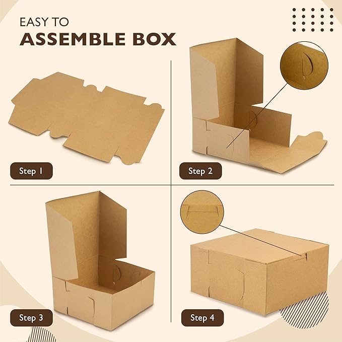 Fit Meal Prep 25 Pack Kraft Bakery Boxes, 9 x 9 x 3 Inches Brown Pastry Boxes, Cardboard Treat Boxes Pie Boxes Cookie Boxes Dessert Boxes for Cupcakes, Chocolates, Donuts, Macarons
