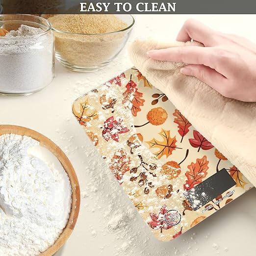 Food Scale Kitchen Digital Scale Food Ounces and Grams Dieting Baking Cooking Waterproof Glass Panels LCD Display,4 Units Scale Tare Function Fall Leaves