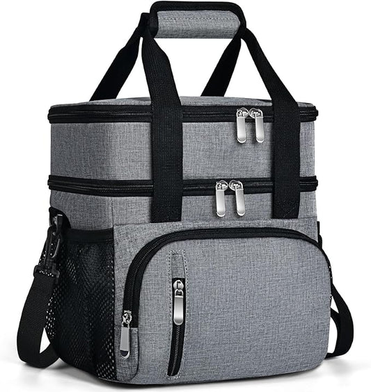 Lunch Box for Men, Double Insulated Lunch Bag Reusable Leakproof Cooler Bag Portable Picnic Food Bag, Adult Lunch Tote Lunch Bag for Work, Construction Worker, Truck Driver,Beach-Grey