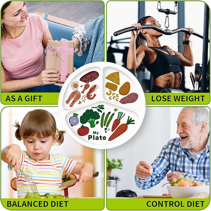 10" 3-Grid Cute Cartoon Portion Control Plate - Melamine, Healthy Nutrition for Weight Loss & Diabetes Management, Ideal for Adults & Teens Kids (1 Pack)